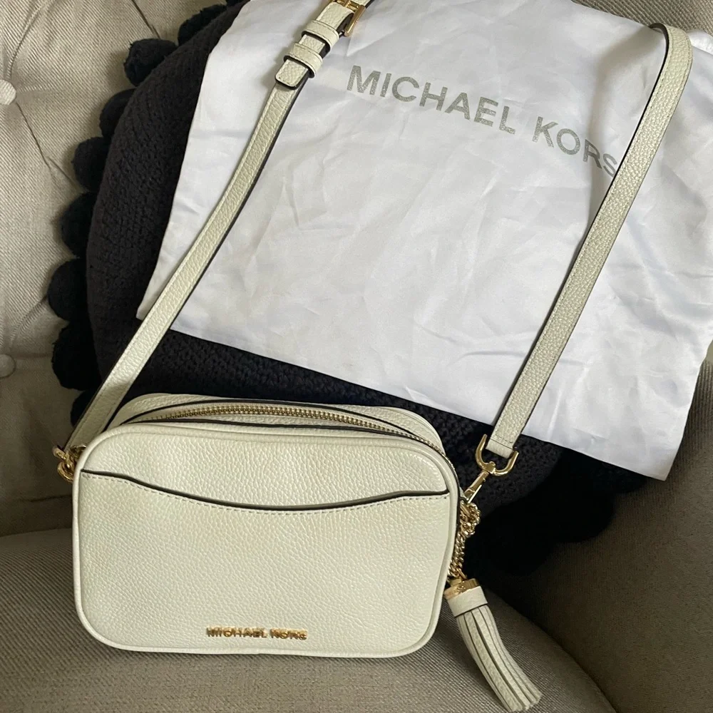 Michael Kors White Pebbled Leather Crossbody with Tassel